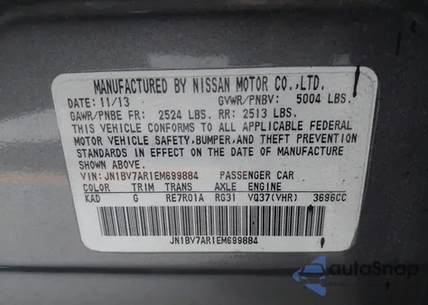 2014 Infiniti Q50 Base from USA, damaged, VIN JN1BV7AR1EM699884